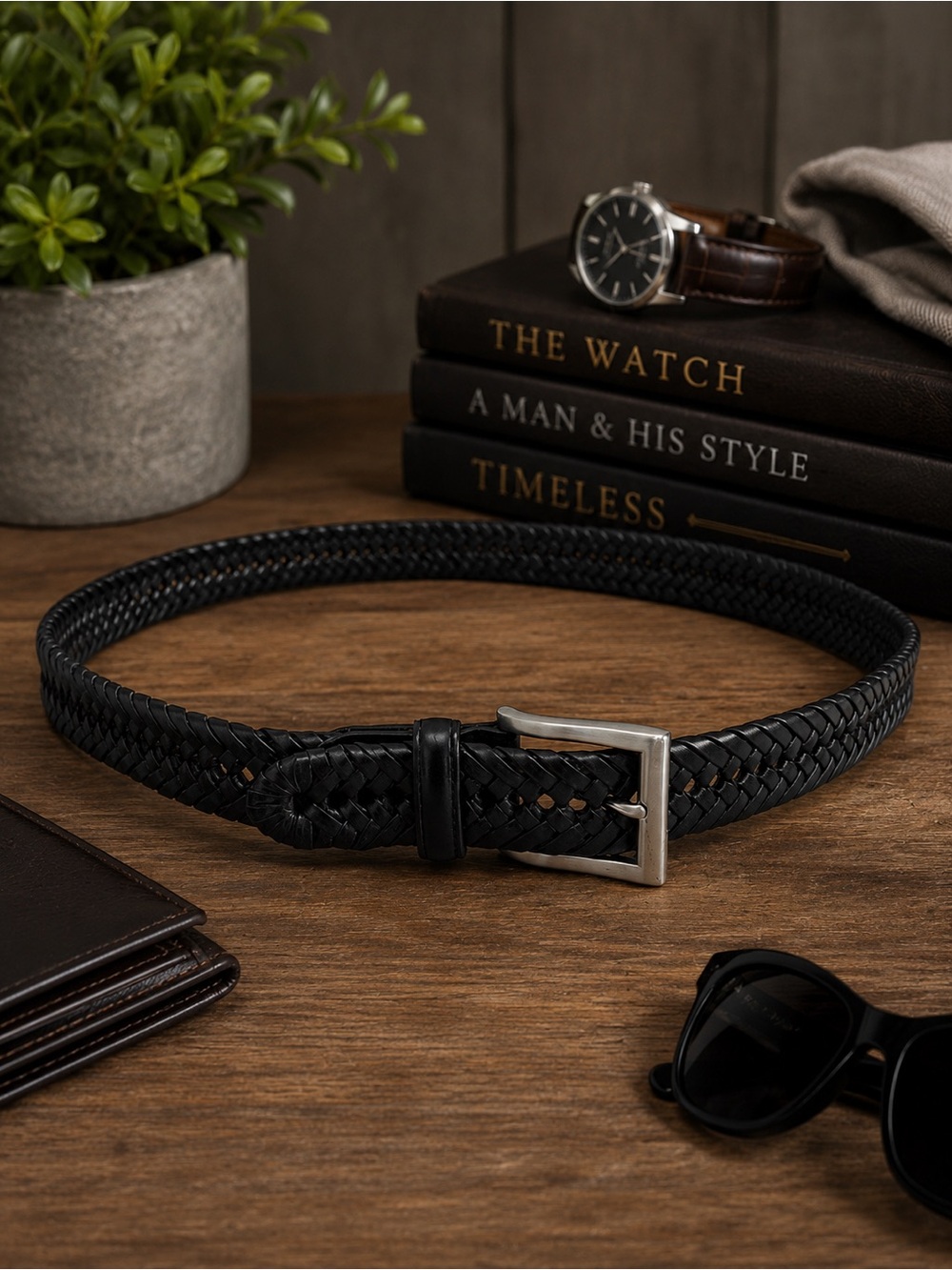 Braided Black Leather Trim Belt Mens Size 38/95 41 In Adjustable 1.25 Wide